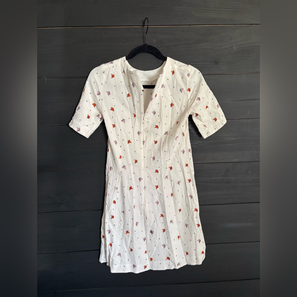 & Other Stories Cream Linen Blend Mini Dress with Pink/Orange/Black Accents - Picture 3 of 4